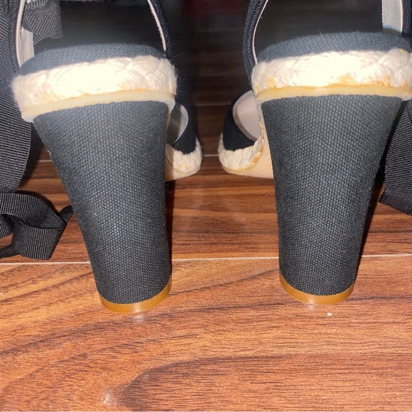 Marc Jacobs Black Linen High Heel Espadrilles with Ankle Wrap Size 6.5 Slingback - Picture 8 of 16